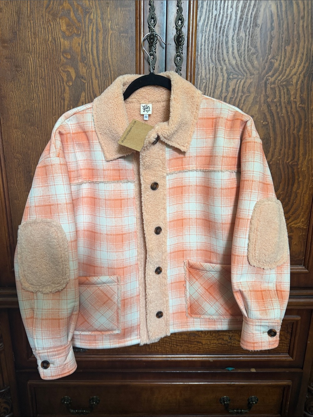 Ivy Jane Sherpa Lined Orange Plaid Jacket
